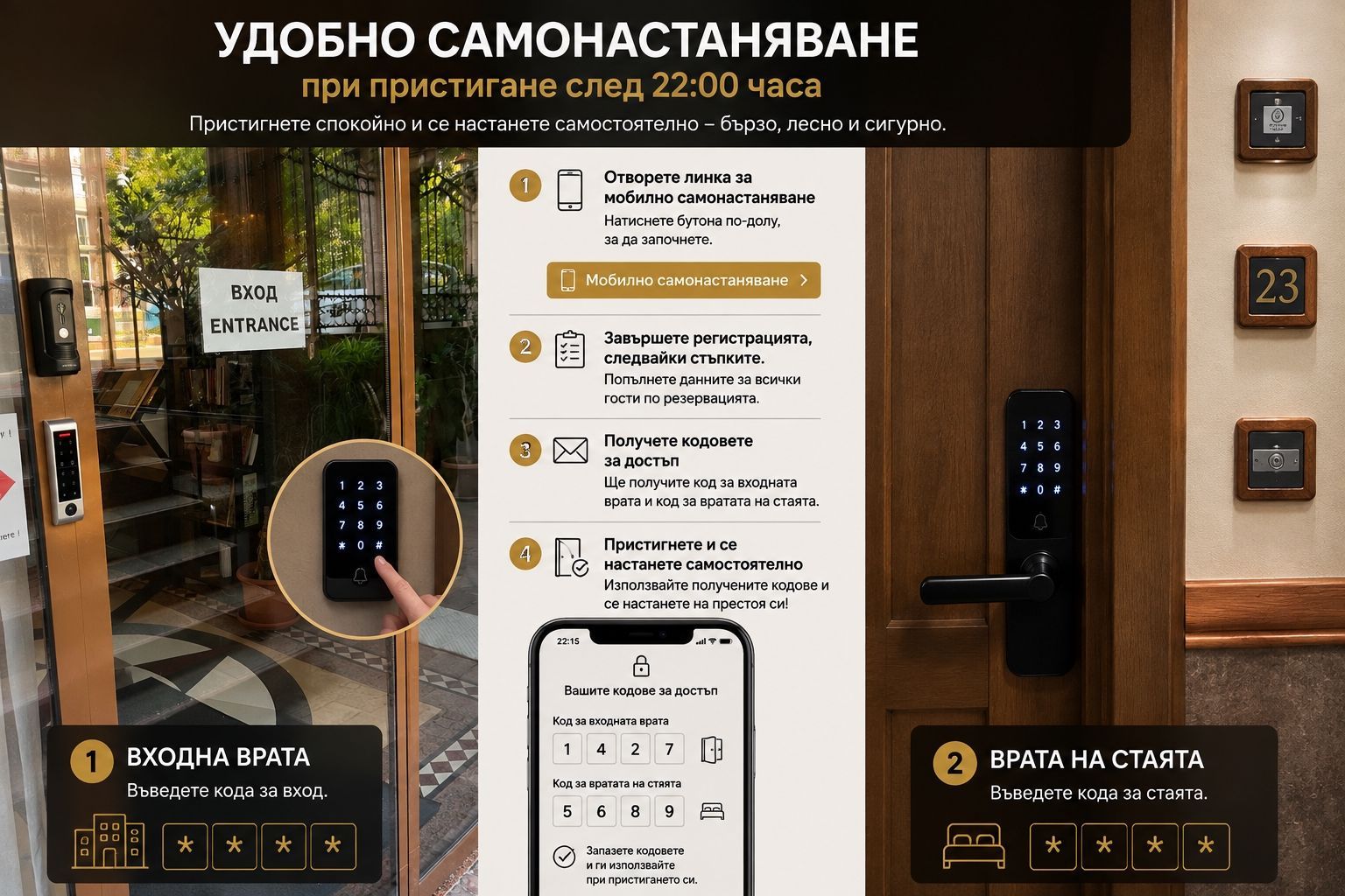 Удобно самонастанавяне при пристигане след 22:00 часа